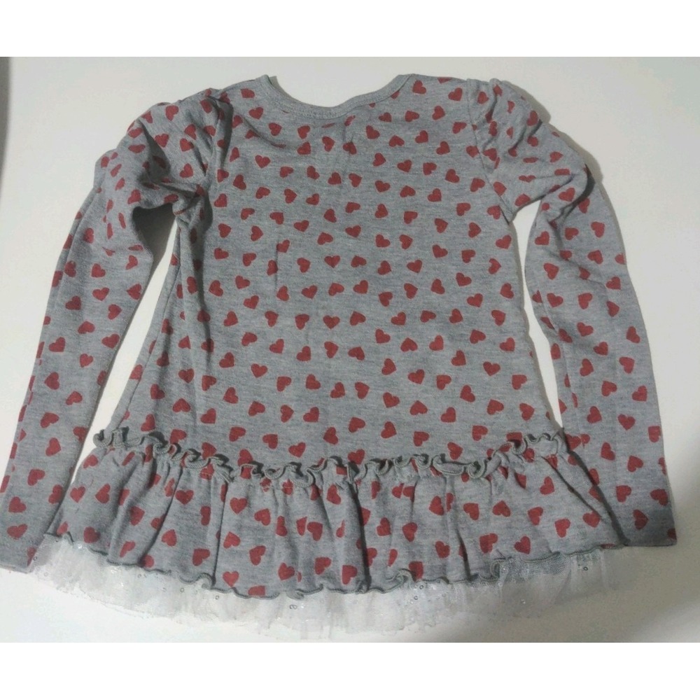 Littoe Potatoes Toddler Girl Gray Long Sleeve Top With Hearts Tulle Hem. Size 4 - Picture 6 of 6